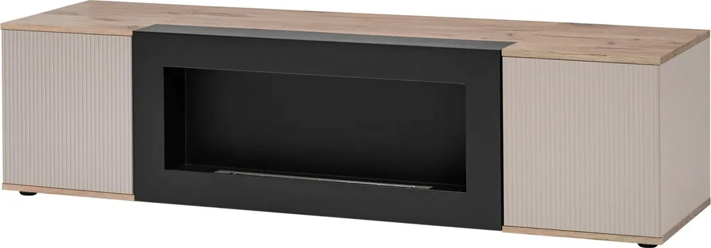 Meuble TV HAIKA Chêne et Cachemire - Cheminée Bio Intégrée 160cm