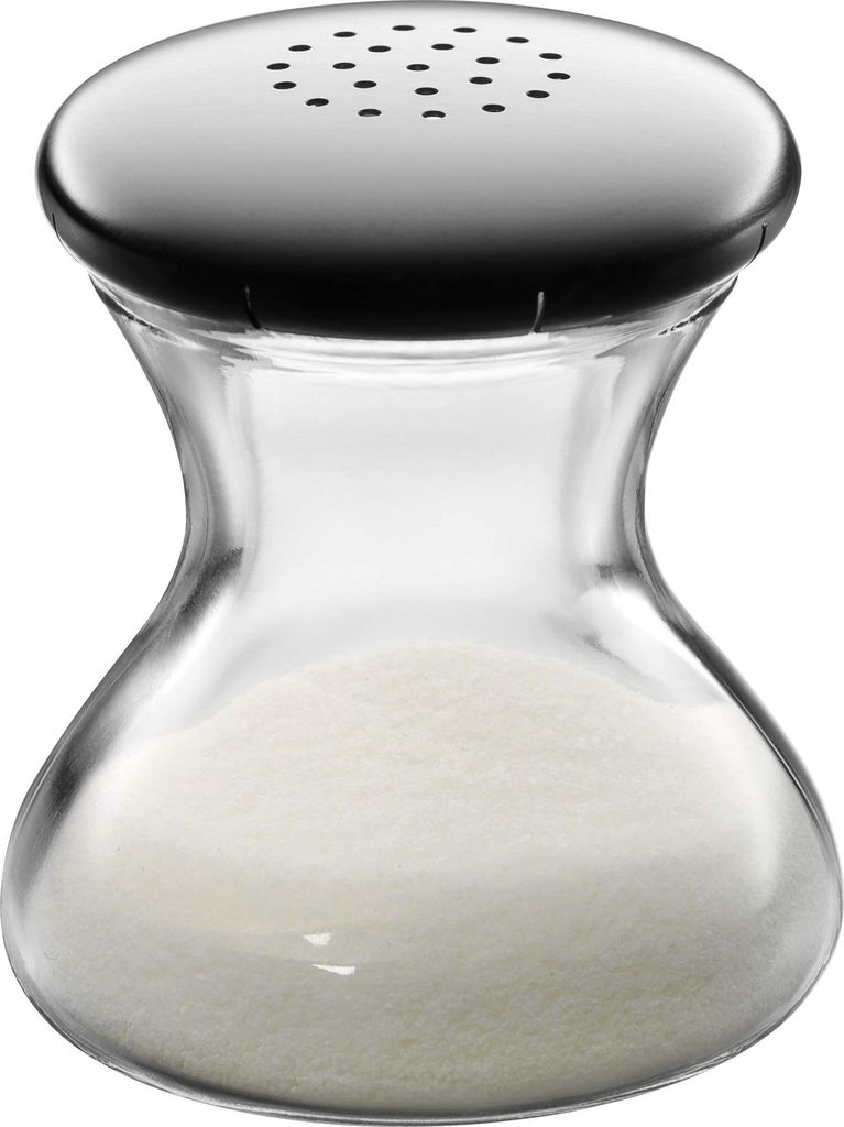 WMF Wagenfeld Salzstreuer 4,5 cm, Max und Moritz, Glas, Cromargan Edelstahl mattiert, spülmaschinengeeignet