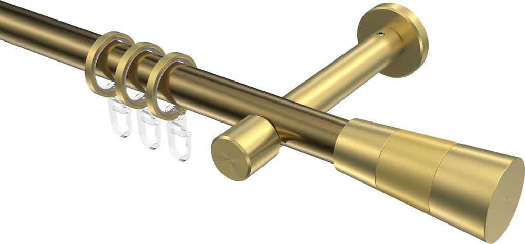 Interdeco Gardinenstange / Vorhangstange Messing Antik / Messing-Optik, Typ Prestige Tanara (Konus), 20 mm Ø 1-läufig, 280 cm