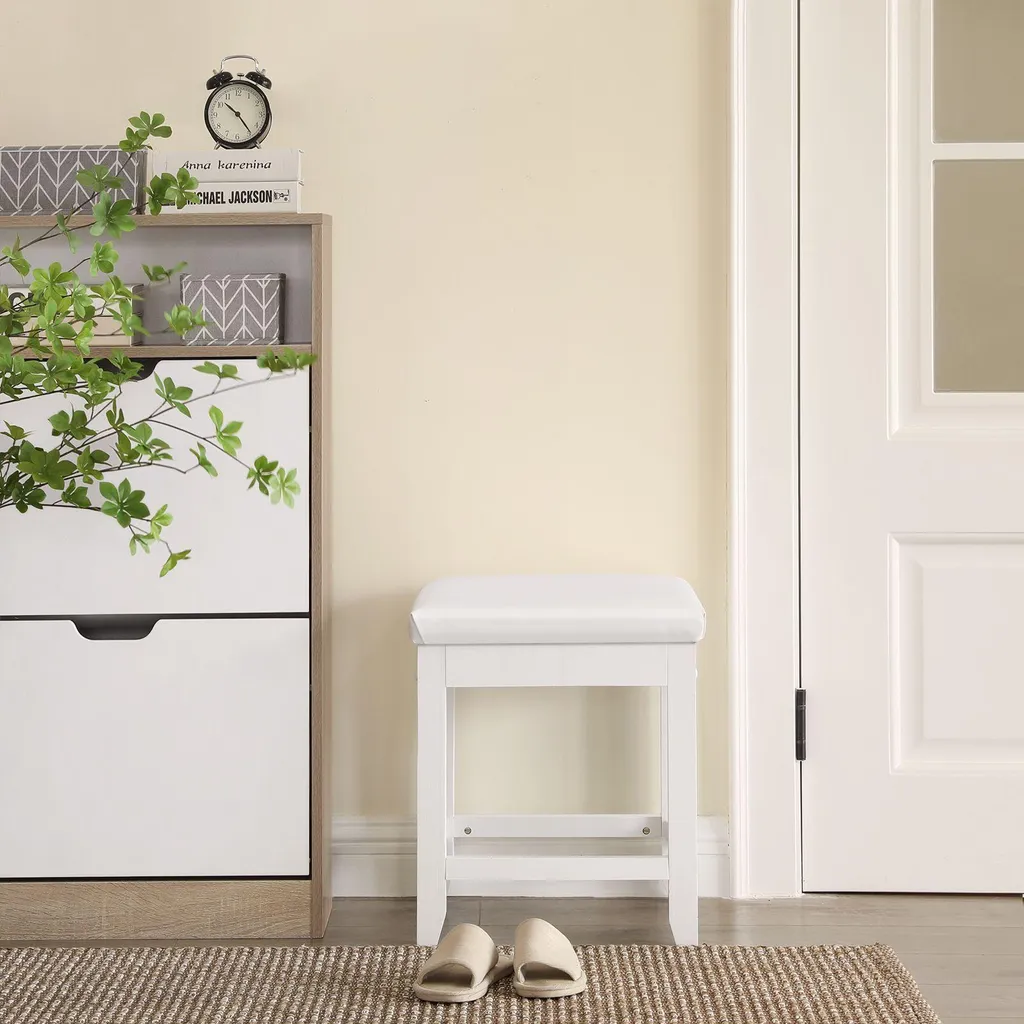 Siège de coiffeuse carré blanc laqué - Pouf de maquillage chic Sofia - 4