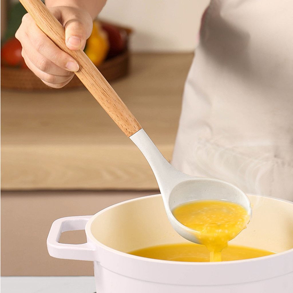 2er Set Große Silikon Kochlöffel Mit Holzgriff - Hitzebeständig Bis 446°F & Kratzfest