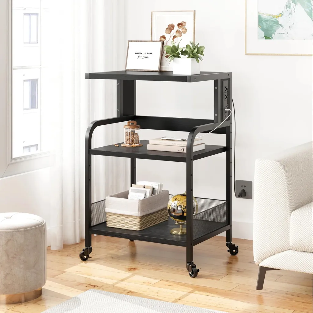 Meuble imprimante pour bureau à domicile, 3 niveaux blanc avec prises USB