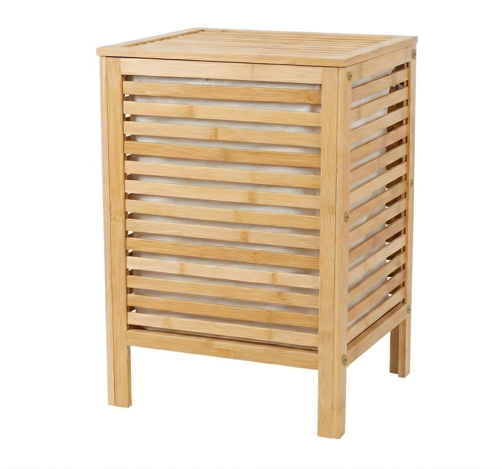 Panier à linge en bambou avec couvercle et sac amovible Image du produit 
