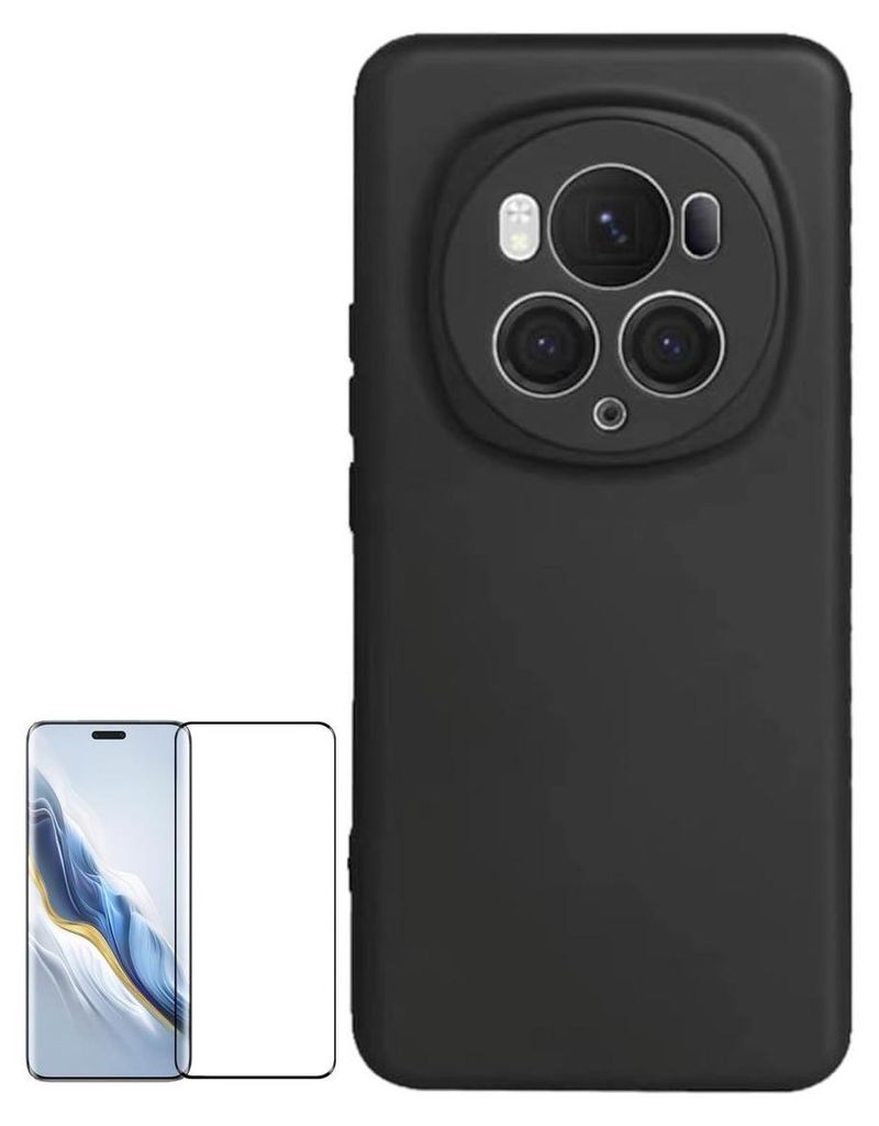Für Honor Magic 6 Pro Silikon TPU Case Schwarz + Curved H9 Glas Panzer Folie Handy Hülle Schutz
