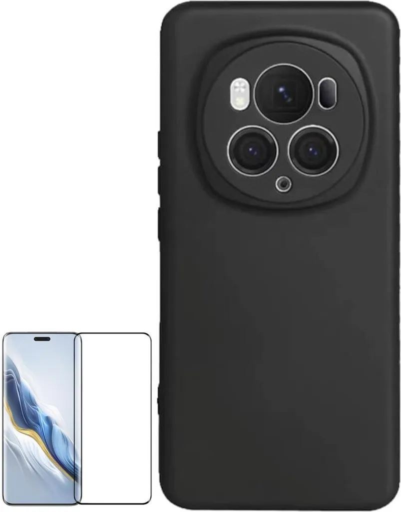 Custodia Honor Magic 6 Pro Silicone Nero + Vetro 9H Curvo: Protezione 360