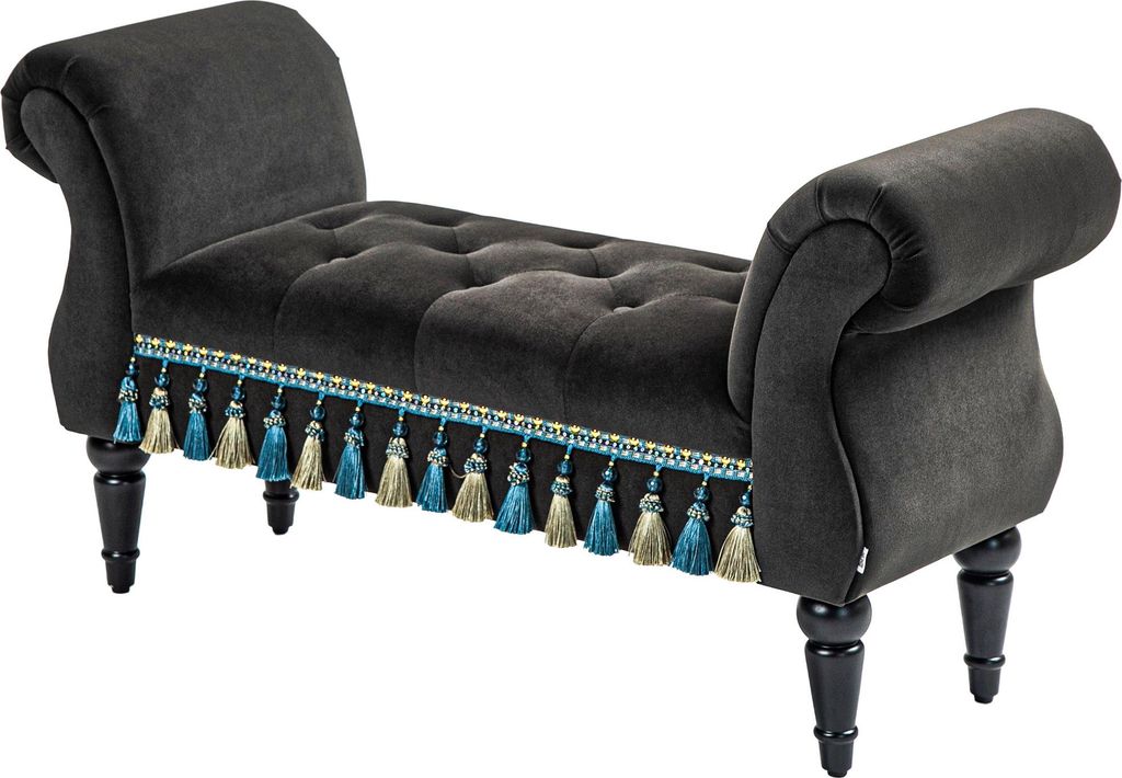 Vintage Polsterbank, Sitzbank für Flur, bis 150 kg belastbar, 117x40x58 cm, Dunkelgrau, Stauraum, Wohnzimmerbank