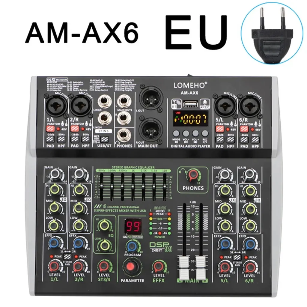 Mélangeur de son Bluetooth AM-AX6 EU avec port USB et multi-entrées - 2