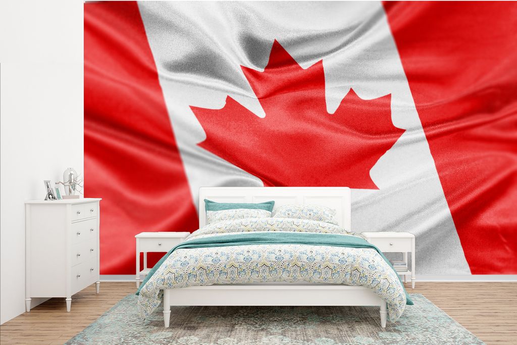 MuchoWow Fototapete für Wohnzimmer oder Schlafzimmer Wandtapete Vinyl Motivtapete Nahaufnahme der Flagge von Kanada - 385x240 cm - Schlafzimmer-...