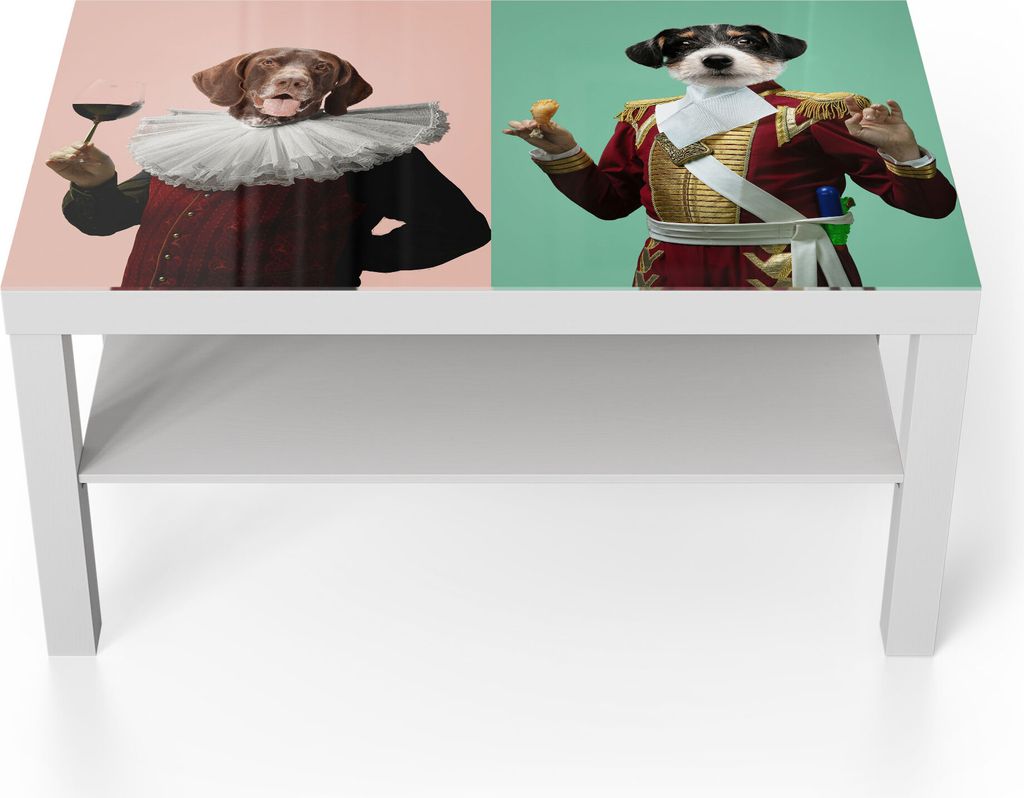 DEQORI Couchtisch 90x55 cm Weiß 'Aristokraten-Hunde' Glas Beistelltisch