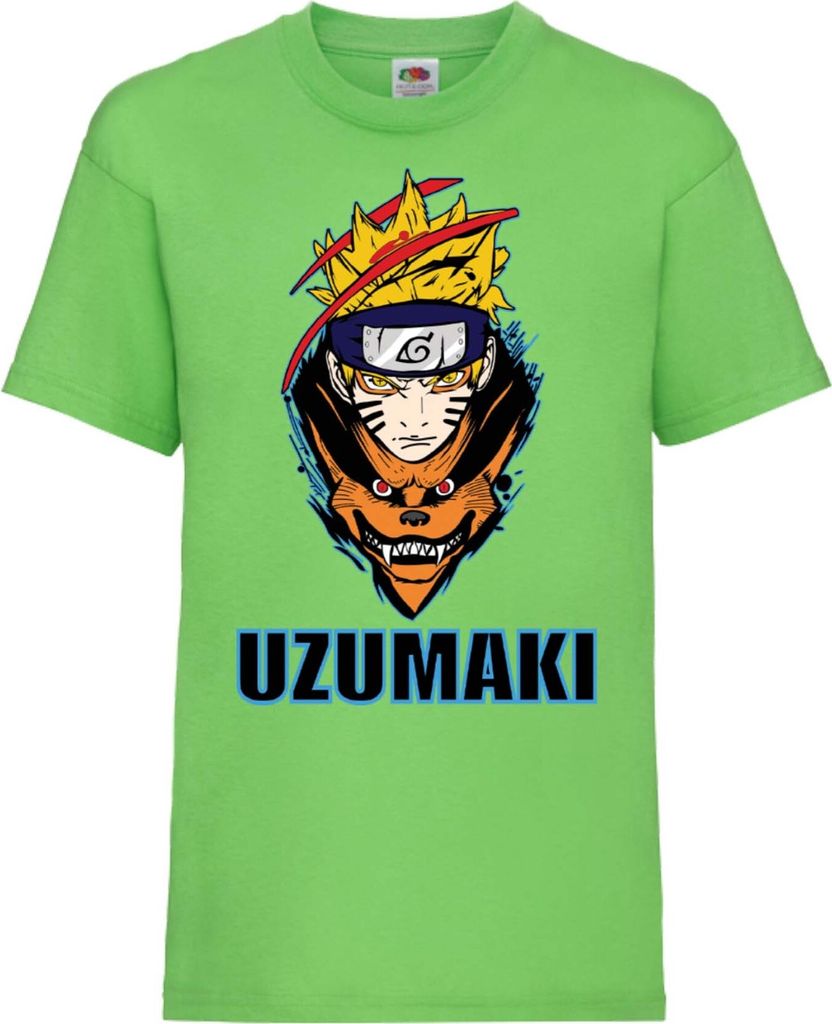 Kinder T-Shirt Naruto Uzumaki 01 Fox Kid, 3-4 Jahr - 104 / Lime