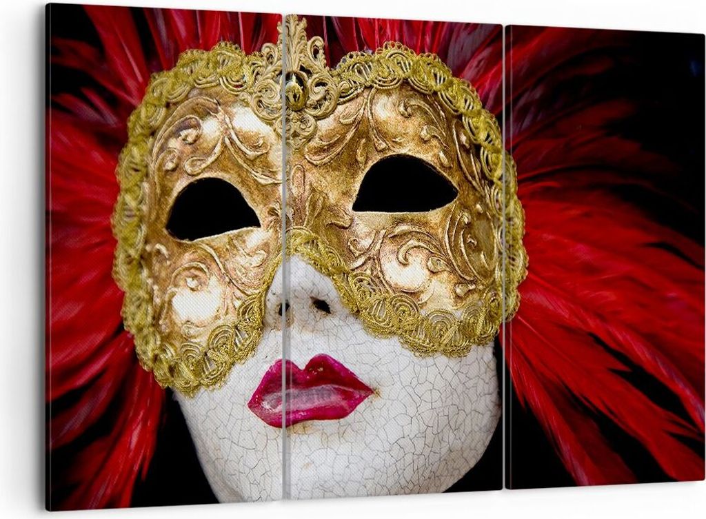 Bild auf Leinwand - Leinwandbild - Venezianische Maske Kostüm Spaß Feder - 105x70cm - Wand Bild - Wanddeko - Leinwanddruck - Bilder - Kunstdruck ...