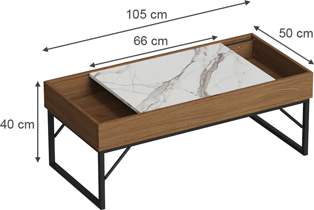 Vicco Tavolino da salotto Lunero, 105 x 50 cm, Noce/Marmo - 3