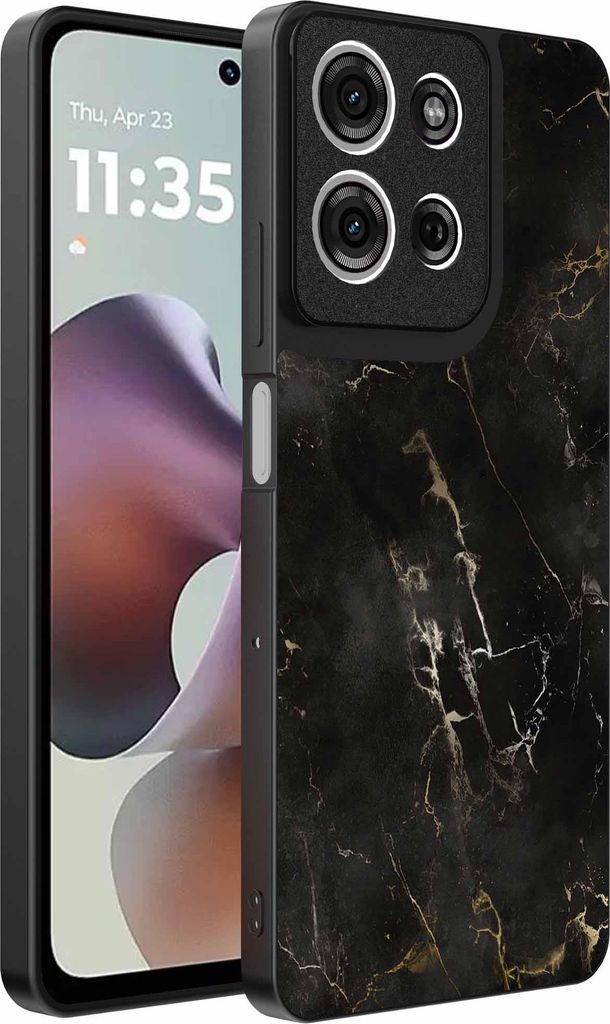 Geeignet für Motorola Moto G56 Telefon Fall mit Marmor Druck - TPU zurück Abdeckung Fall schwarz Marmor Design - Schwarz - Smartphonica