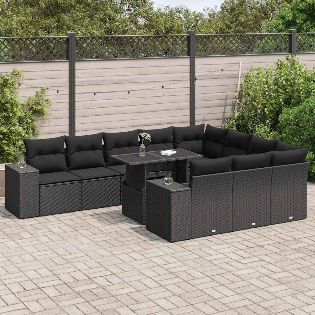 Maison Exclusive - 11-tlg. Garten-Sofagarnitur mit Kissen Schwarz Poly Rattan