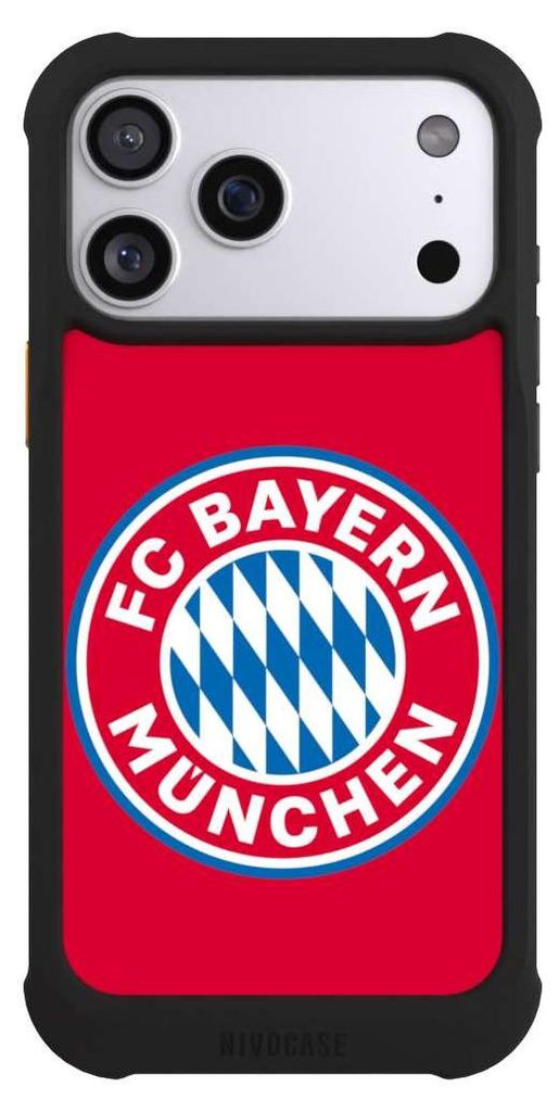 NIVOCASE Hülle für Apple iPhone 17 Pro Max Stoßfeste Handyhülle NIVOmax Case Schwarz FC Bayern München FCB Logo