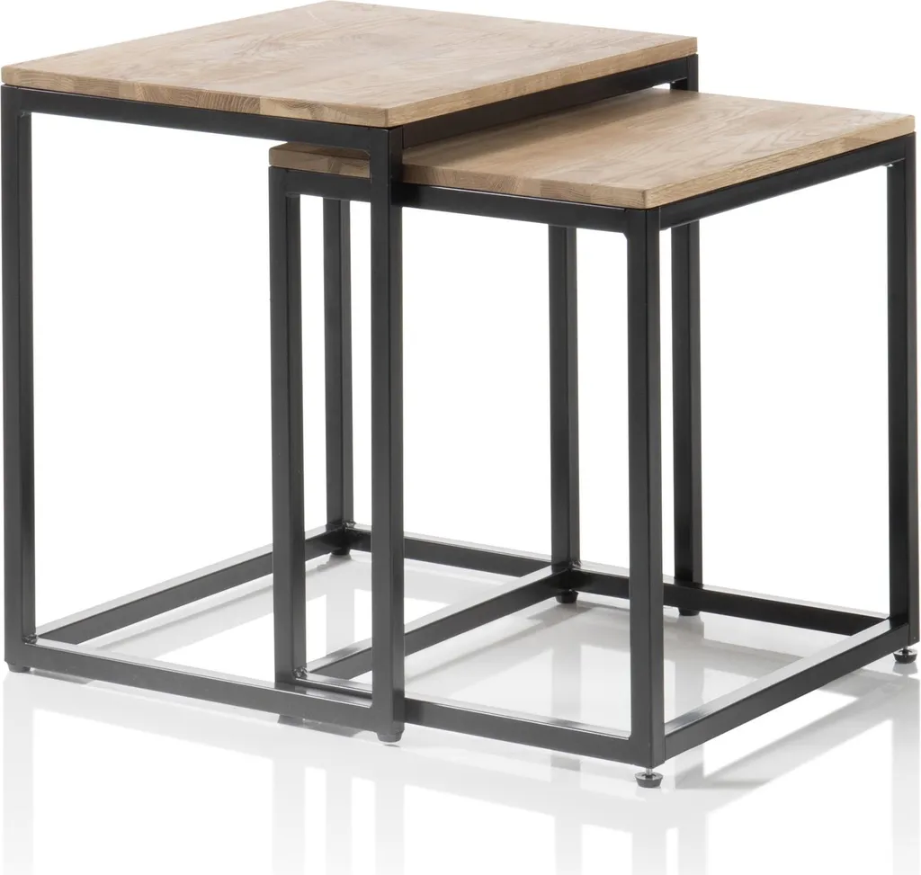 Table Basse Gigogne Carrée SAKURA Set de 2 en Chêne Sauvage et Acier