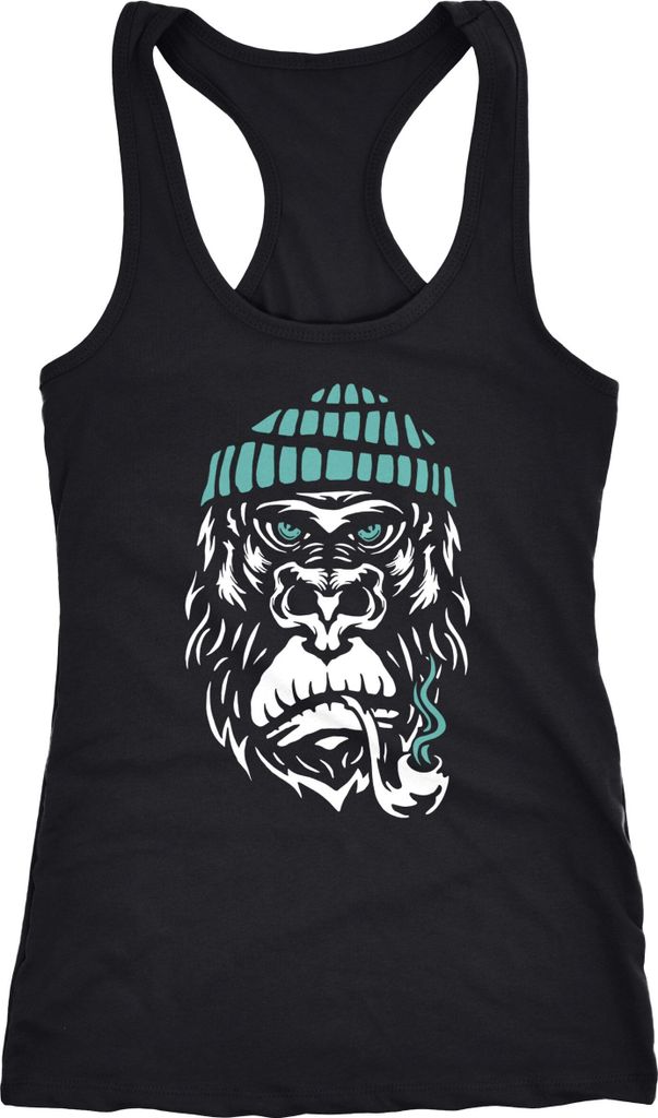 Damen Tank-Top Gorilla Affe Monkey Captain Sailor Seemann Racerback Neverless schwarz XL