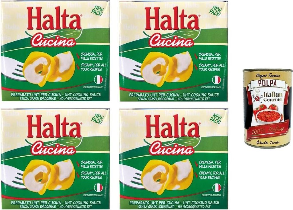 Halta Cucina Preparato Alimentare UHT per Cucina Cremige Zubereitung UHT für die Küche Ideal für Pasta, Saucen, Pizza Kochsahne Sahne 4x500ml+ I...