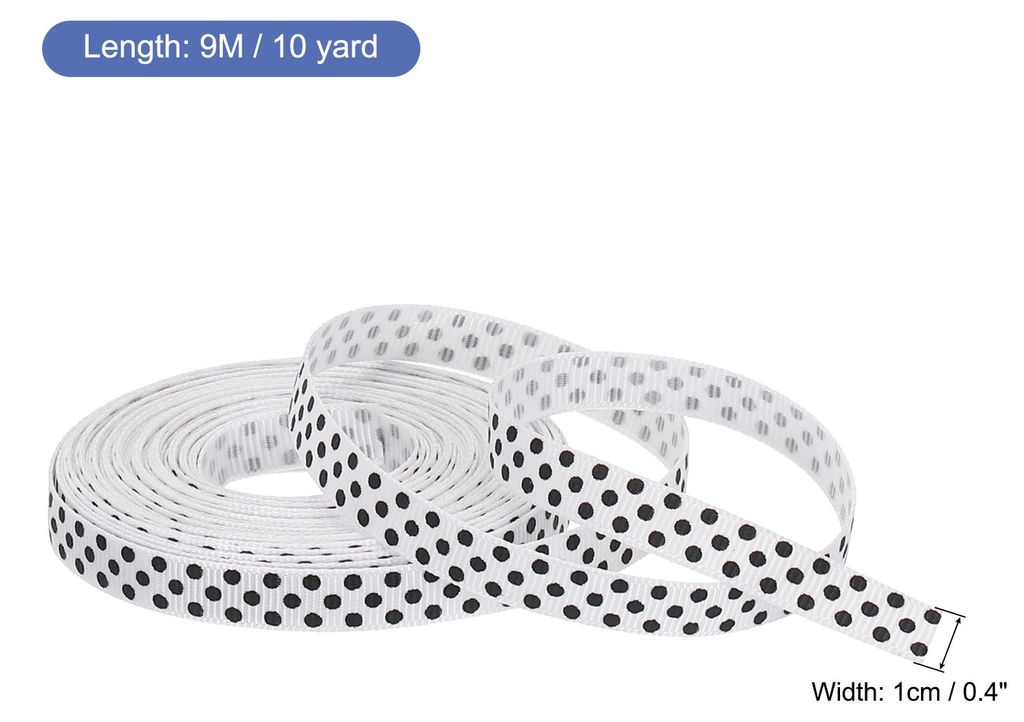 Grosgrain Farbb?nder 10 Yards 0.4" Wei? mit Schwarz Punkte Farbband Schleife Dekoration fš¹r Handwerk Geschenkverpackung Hochzeit Basteln