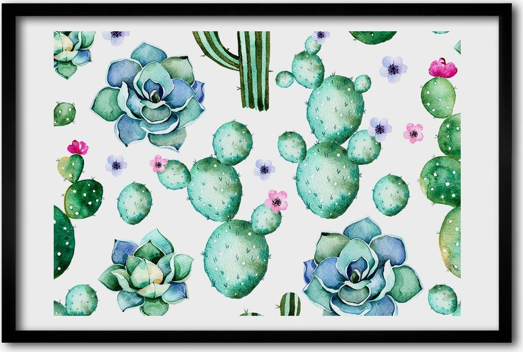 Bild 60x40 MDF-Rahmen, Wandkunst Kakteen