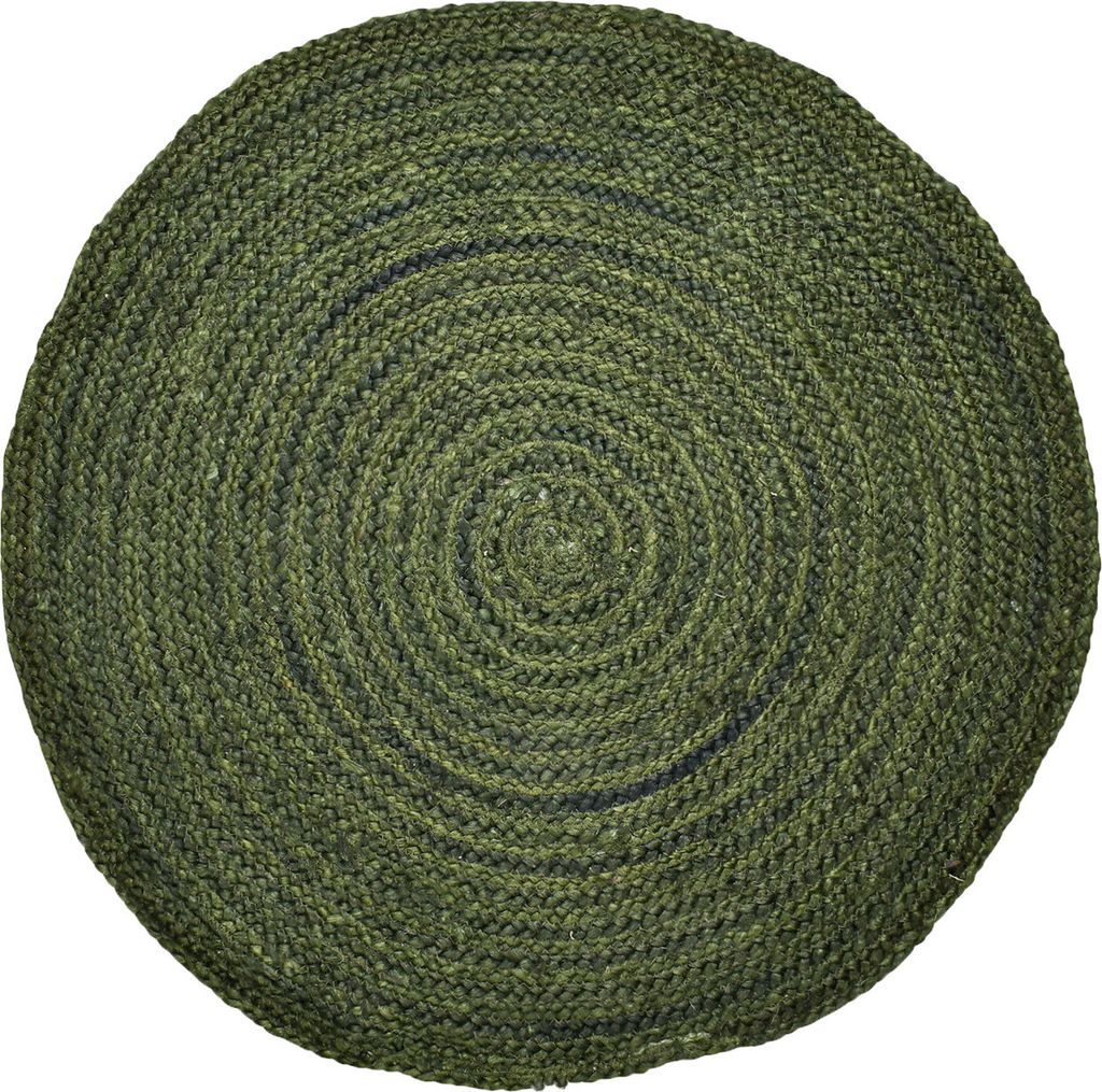 Marrakesch Boho Deko Jute Teppich rund 80 cm handgeflochten in Grün | Runder Teppich Abrila für Wohnzimmer Flur Bad oder Küche | Runde Outdoor T...