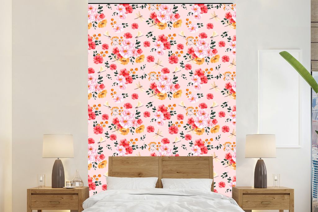 MuchoWow Fototapete für Wohnzimmer oder Schlafzimmer Wandtapete Vinyl Motivtapete Blumen - Farben - Collage - 180x280 cm - Wallpaper