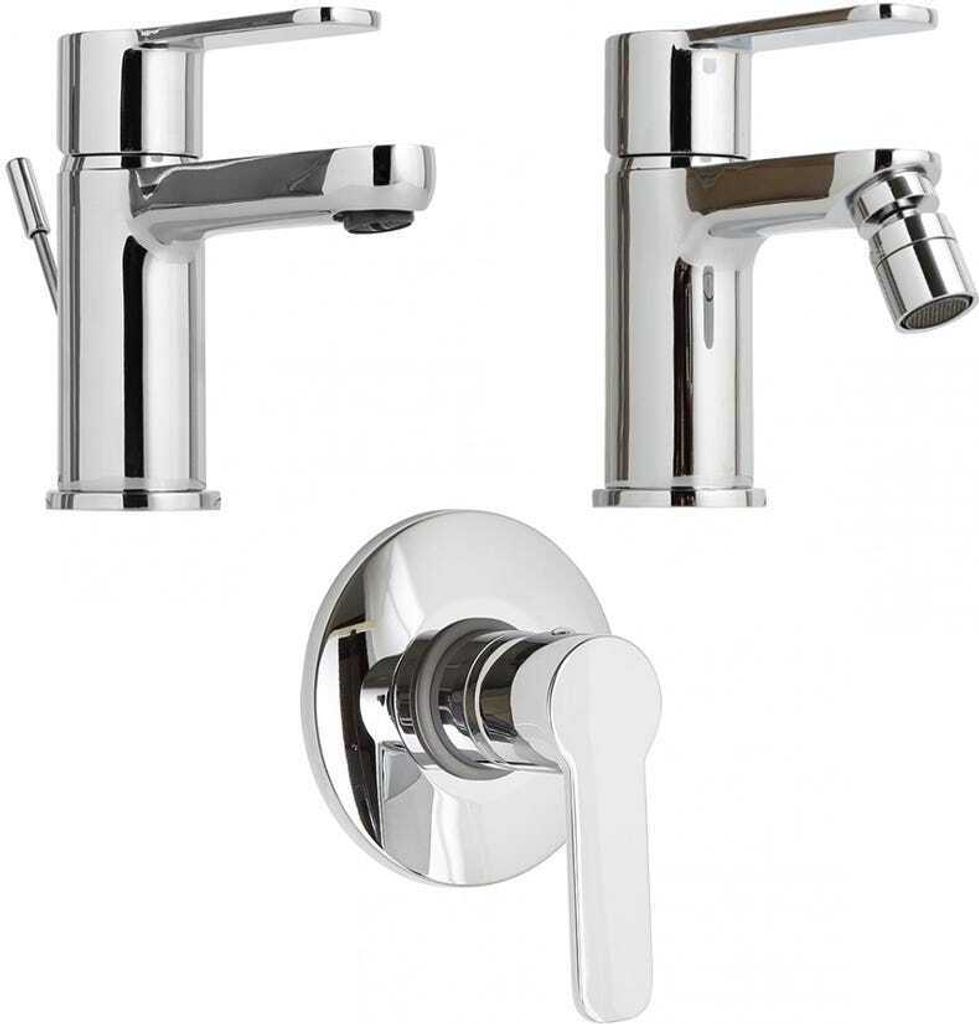 Badarmaturen-Set aus verchromtem Messing für Waschtisch, Bidet und Unterputz-Dusche | Nora