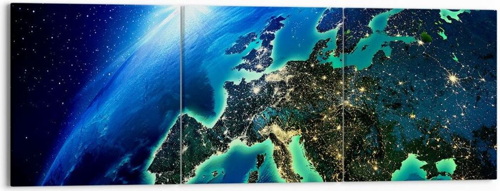 Bild auf Leinwand - Leinwandbild - Nacht raum welt ansicht - 150x50cm - Wand Bild - Wanddeko - Leinwanddruck - Bilder - Kunstdruck - Wanddekoration...