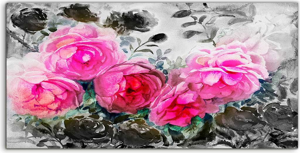 Coloray Spritzschutz aus Glas 100x50 Wandkunst Küchenrückwand Gemälde Aquarell Blumen Landschaft