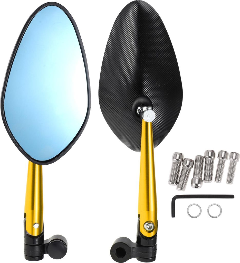 1 Satz Universal Motorrad Rückspiegel Einstellbare Lenkerenden Seitenspiegel Halterung M8/M10 Schwarz Gold Ton Aluminiumlegierung Aluminium Prisma...