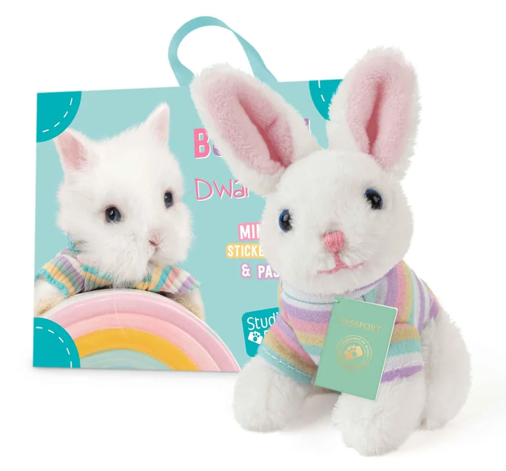Peluche lapin BunBun Studio Pets dans sa valisette de transport rose