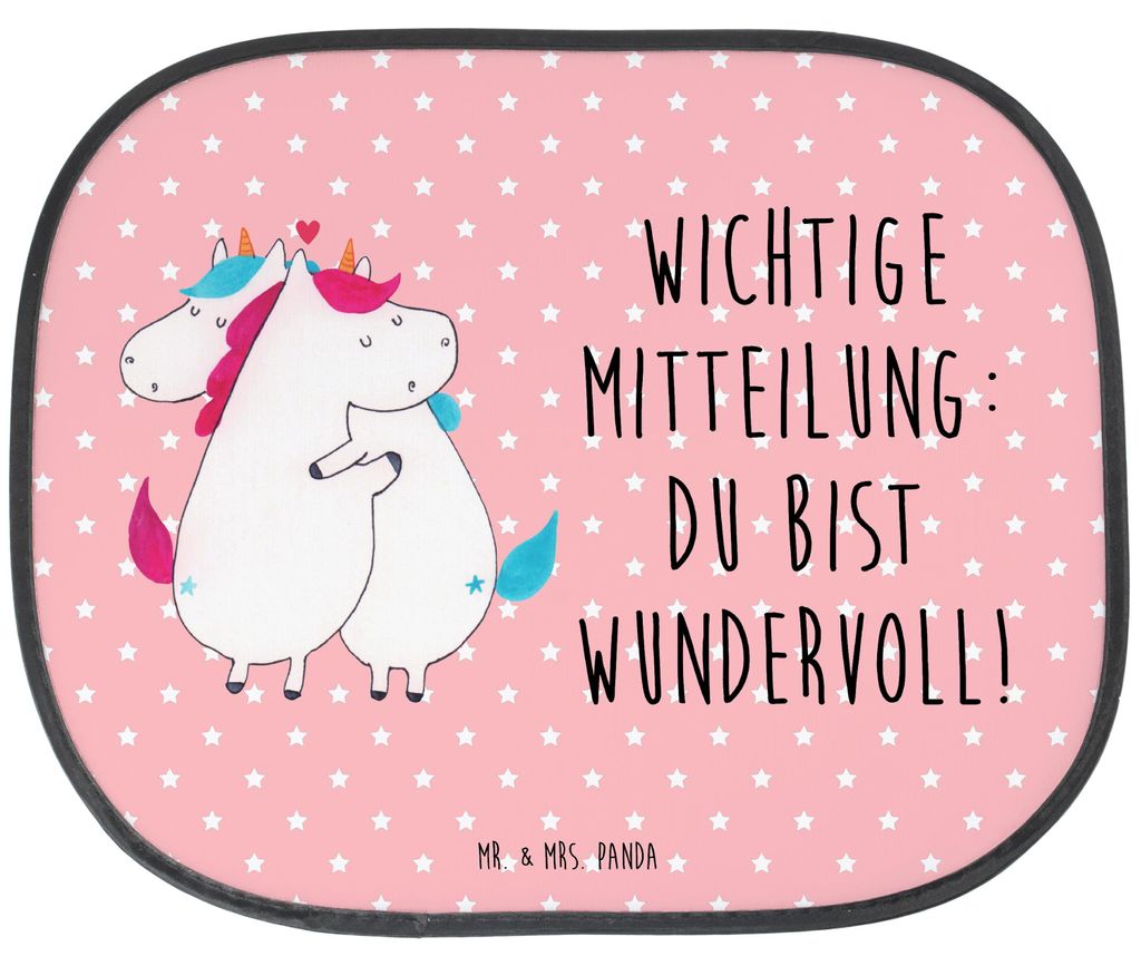 Mr. & Mrs. Panda Sonnenblende Auto Einhorn Mitteilung - Rot Pastell - Geschenk, Unicorn, Liebe, Lustig, Sonnenschutz, für, hitzeschutz, Autoscheib...