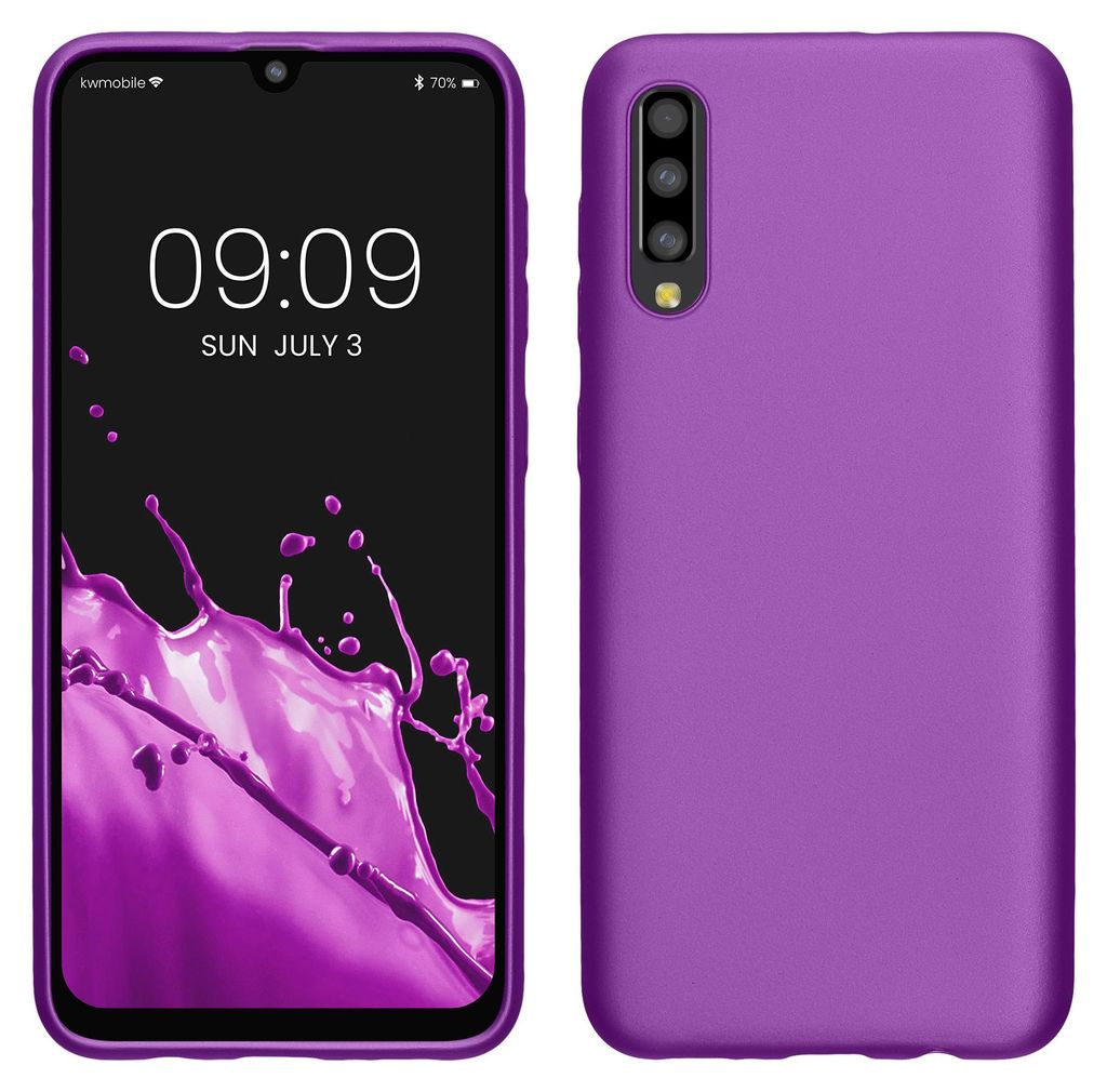 kwmobile Handyhülle für Samsung Galaxy A50 Hülle - Silikon Case metallisch schimmernd - Schutzhülle Cover - Metallic Violett
