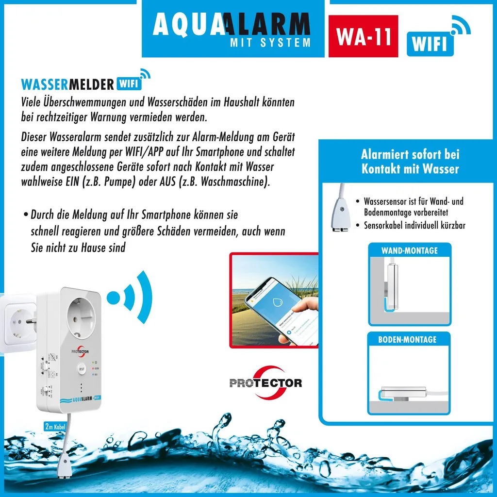 Protection inondation maison : Détecteur d'eau WiFi PROTECTOR WA 11