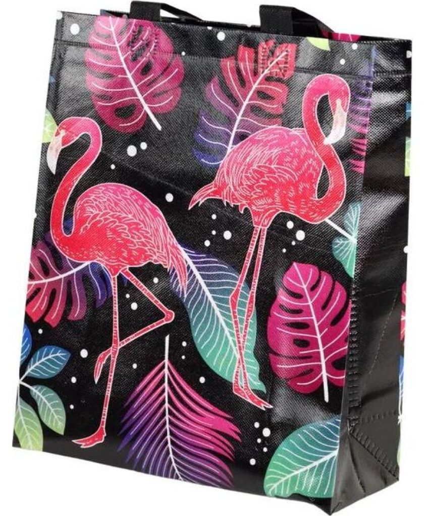 Leantoys Flamingos Geschenktüte Schwarz 30,5cm x 24,5cm x 10cm