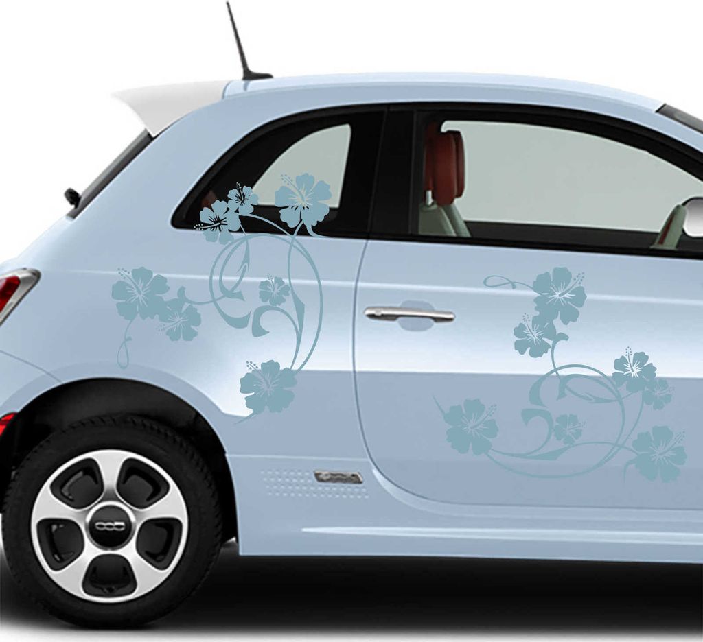 Aufkleber - Autoaufkleber-Set Hibiskus Swirl 4 Stk. je 60cm x 47cm pastelltürkis - Tuning Carystyling Heckscheibe Auto