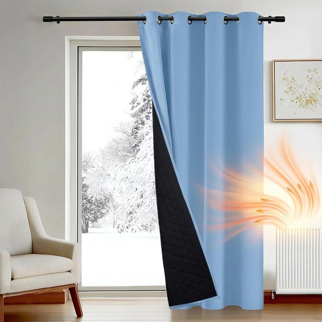 Thermovorhang Verdunkelung Kälteschutz Vorhang Raumteiler Vorhänge mit Ösen Gardinen Türvorhang, 1 Stück, Blau, 132x244cm