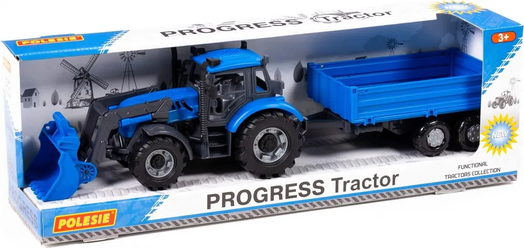 Tracteur Jouet avec Remorque et Pelleteuse Progress Bleu pour Enfant