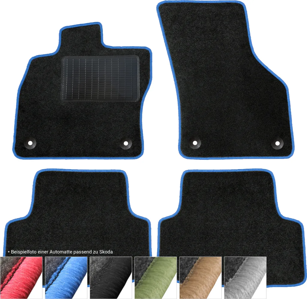 moto-MOLTICO Tappetini Auto Velours Tappetini Auto Nero Set 4 pezzi adatto per Skoda Rapid Seat Toledo IV dal 2012 (Blu - cuciture decorative)