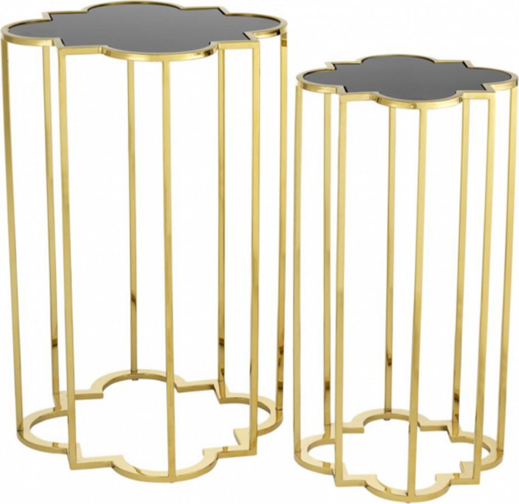 Casa Padrino Luxus Art Deco Designer Beistelltische 2er Set Gold mit schwarzem Glas - Designer Beistelltisch Möbel
