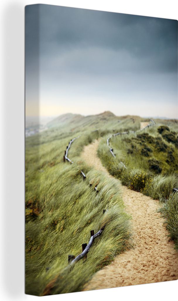 OneMillionCanvasses - Leinwandbilder - 90x140 cm, Sandweg und Dünen in den Niederlanden an einem stürmischen Tag, Wandbilder Kunstdruck Wanddek...