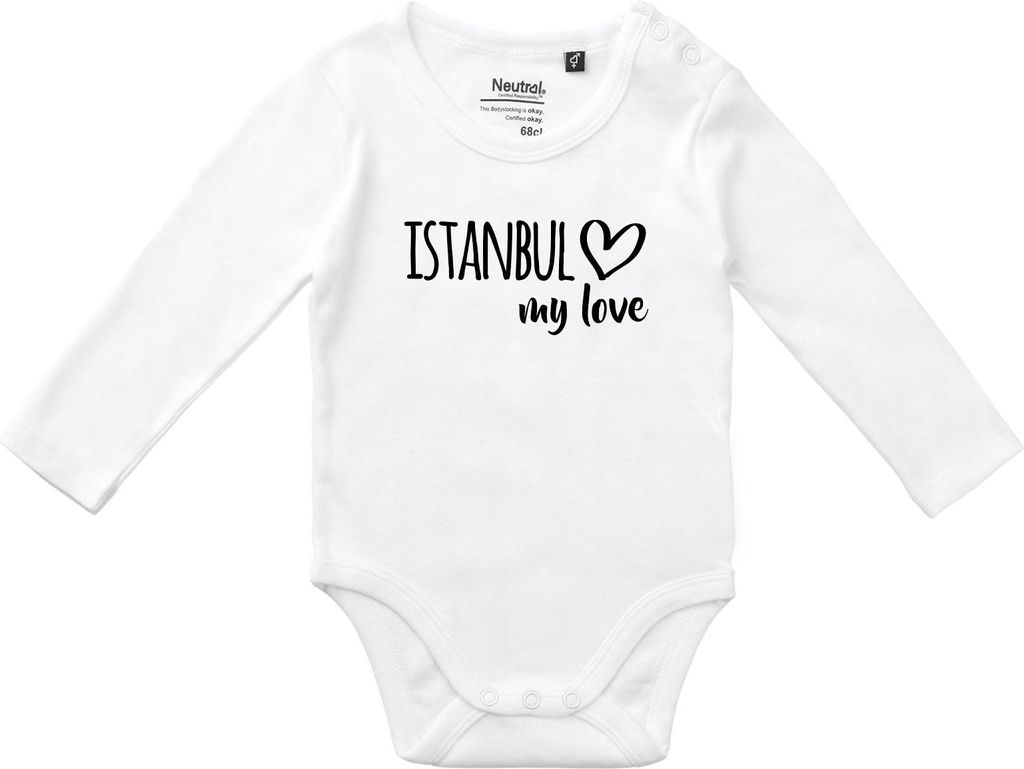 Huuraa Baby Body Istanbul my love 80 White Baumwolle Fairtrade Langarmbody Geschenkidee