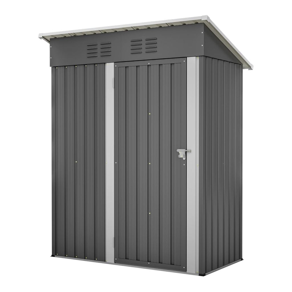 Gartenhaus Flachdach 152x84x182 cm Geräteschuppen mit abschließbarer Eintür Ohne Fenster 1,27 m² Lagerraum Dunkelgrau
