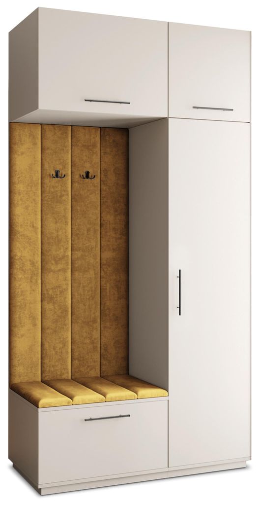 Masseno Garderobe-Set REMA 120/240/60 cm Modern Garderobenschrank Kaschmir, Veloursstoff MONOLITH 48 (Gelb)