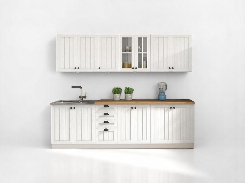 Küchenzeile 260 cm Küchenblock Einbauküche ohne Arbeitsplatte ohne E-Geräten, Provence K4-M260 Andersen Kiefer