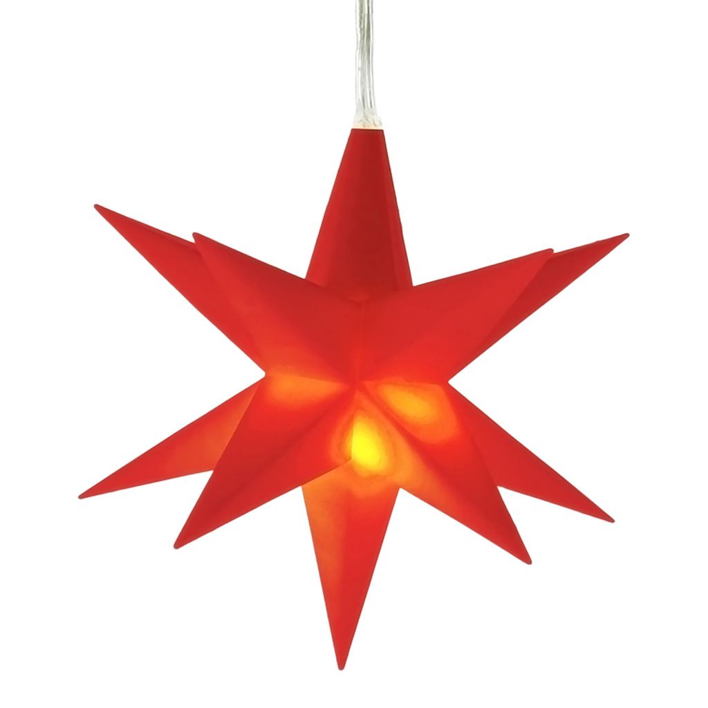 3D Weihnachtsstern 12 cm warm weiß Beleuchtet mit Timer - rot - LED Fenster Deko Leuchtstern Batterie betrieben
