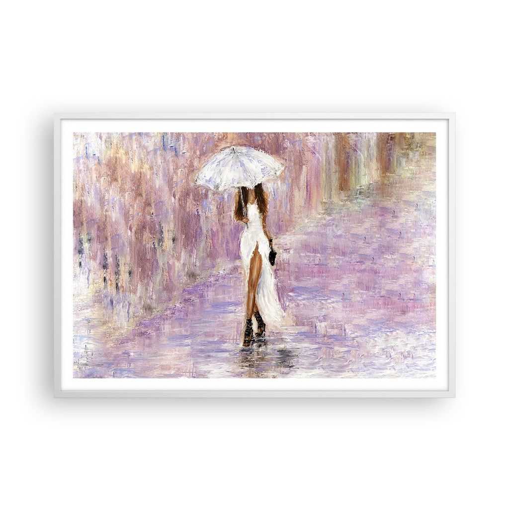 Gerahmtes Poster - Weißer Rahmen - Frau Regenschirm - 100x70 cm - Wand Bild - Wanddeko - Wandbilder - Kunstposter - Wandposter - Bilderrahmen - Bi...