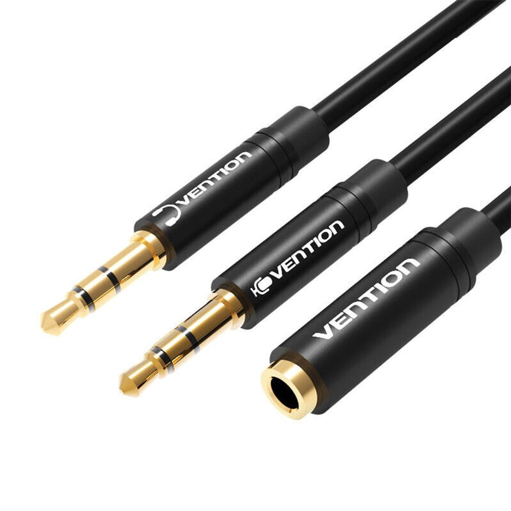 Vention BBUBY Audiokabel, 2x 3,5-mm-Stecker auf 3,5-mm-Buchse, 0,3 m, Schwarz