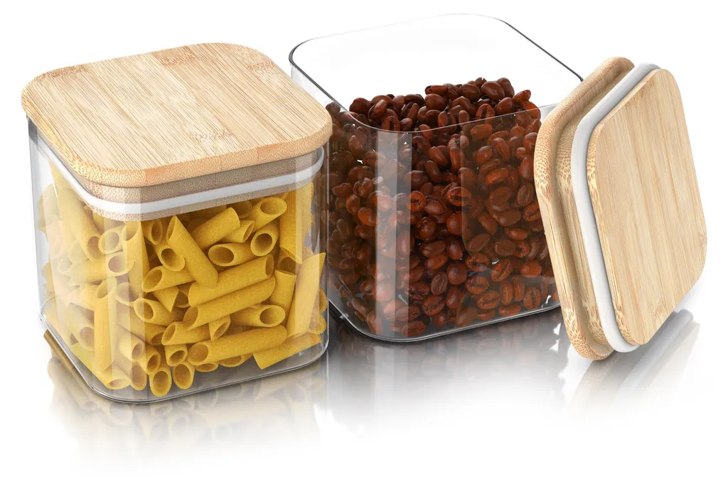 Set 3 Barattoli Vetro 750 Ml Con Coperchi In Bambù - Contenitori Etici Per Alimenti, Spezie, Pasta, Tè - Vetro Borosilicato
