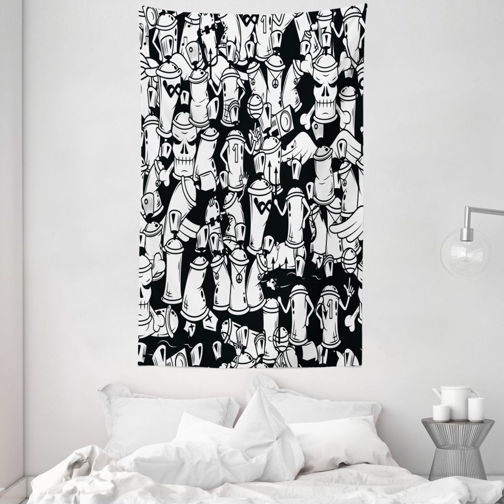 ABAKUHAUS urban Graffiti Wandteppich und Tagesdecke, Teufel-Spray-Dosen aus Weiches Mikrofaser Stoff Waschbar ohne Verblassen Digitaldruck, 140 x 2...